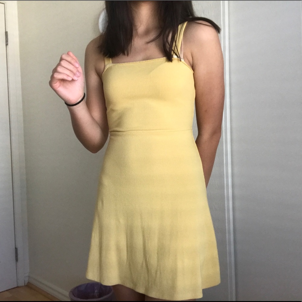 Pastel yellow ribbed skater dress